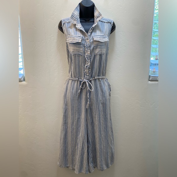 Mono B Pants - Mono B Jumpsuit Blue & Cream Size L